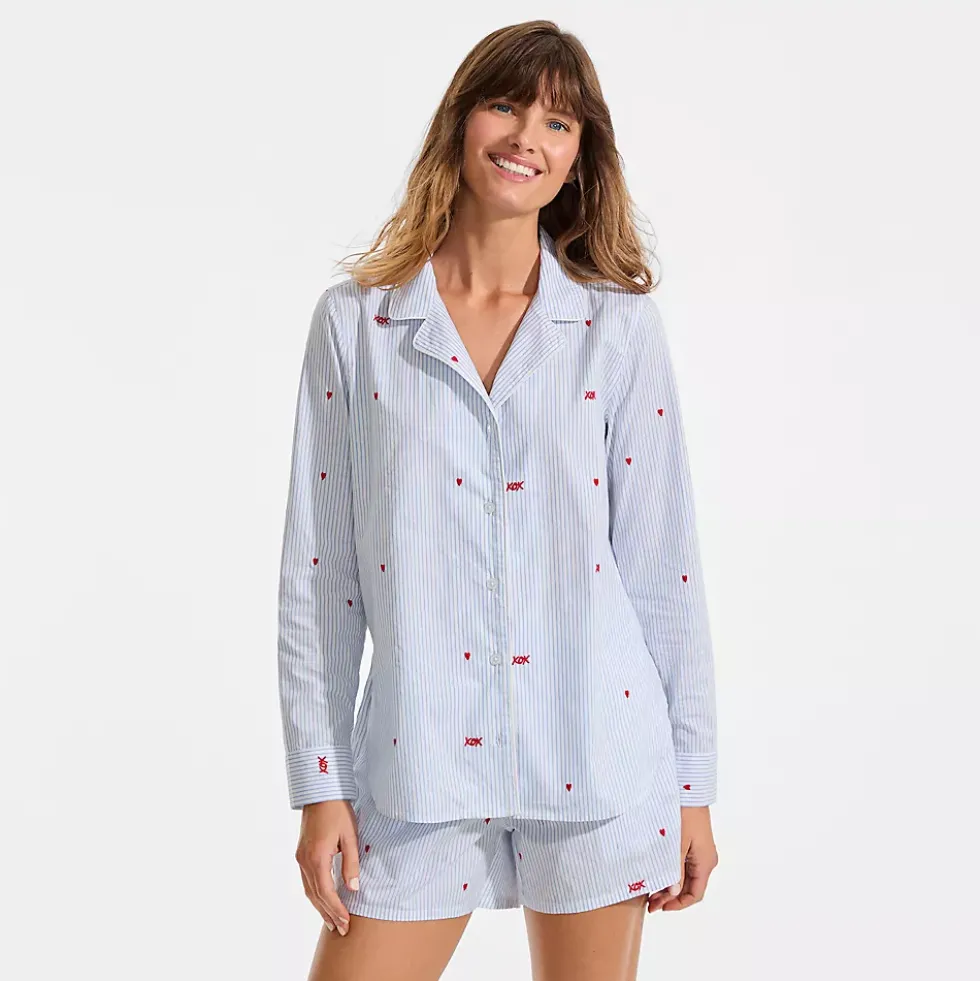 Women's Poplin Long Sleeve Button Front Sleep Top
