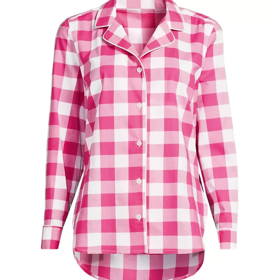 Women's Poplin Long Sleeve Button Front Sleep Top