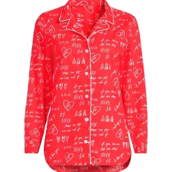 Women's Poplin Long Sleeve Button Front Sleep Top