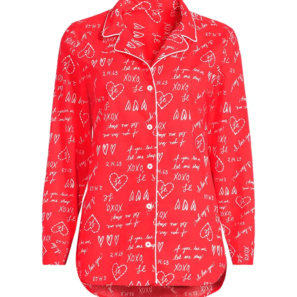 Women's Poplin Long Sleeve Button Front Sleep Top