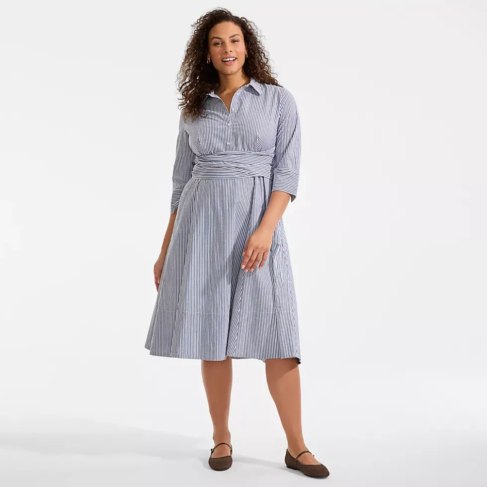 Women's Poplin Midi Wrap Front Dress