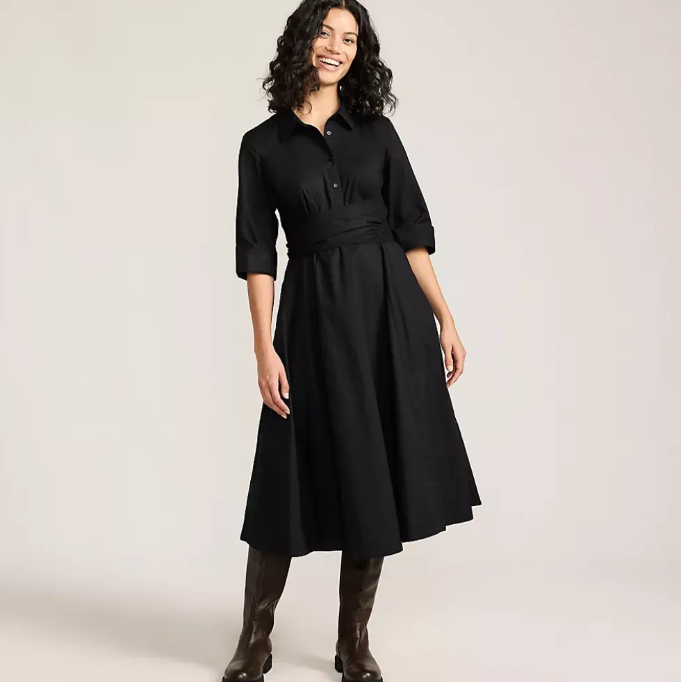 Women's Poplin Midi Wrap Front Dress
