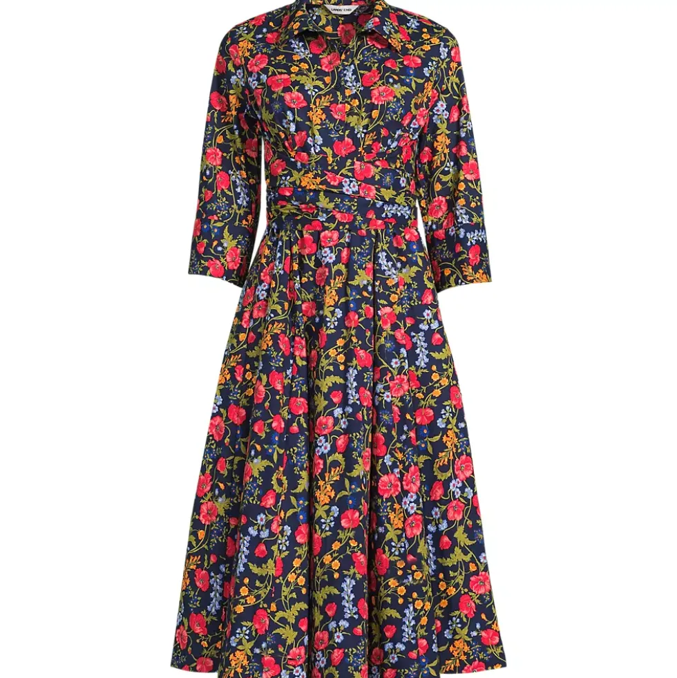 Women's Poplin Midi Wrap Front Dress