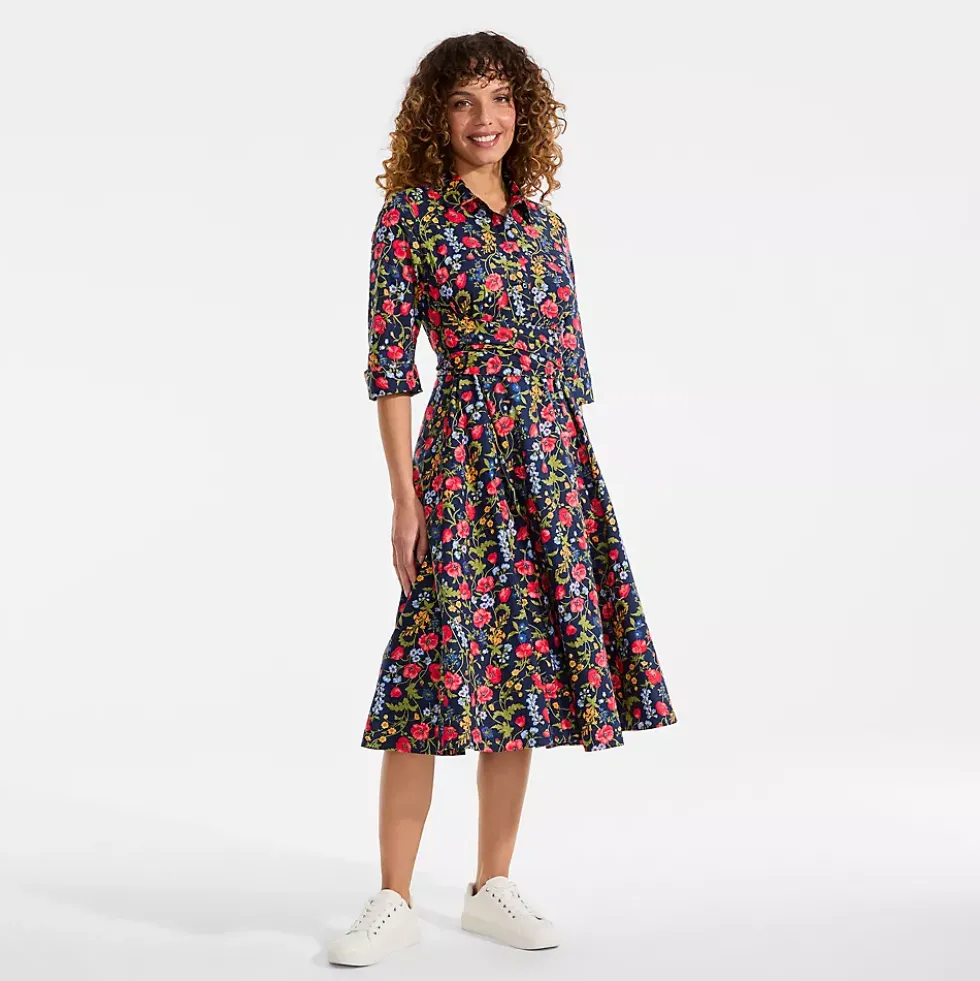 Women's Poplin Midi Wrap Front Dress
