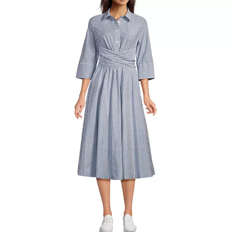 Women's Poplin Midi Wrap Front Dress