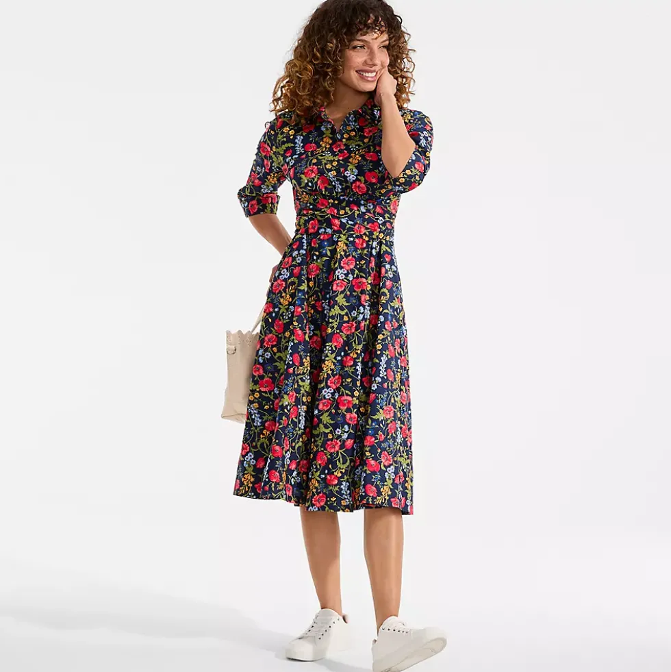 Women's Poplin Midi Wrap Front Dress