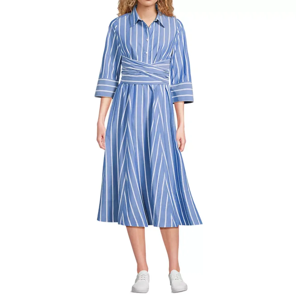 Women's Poplin Midi Wrap Front Dress
