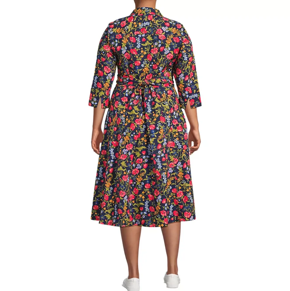 Women's Poplin Midi Wrap Front Dress