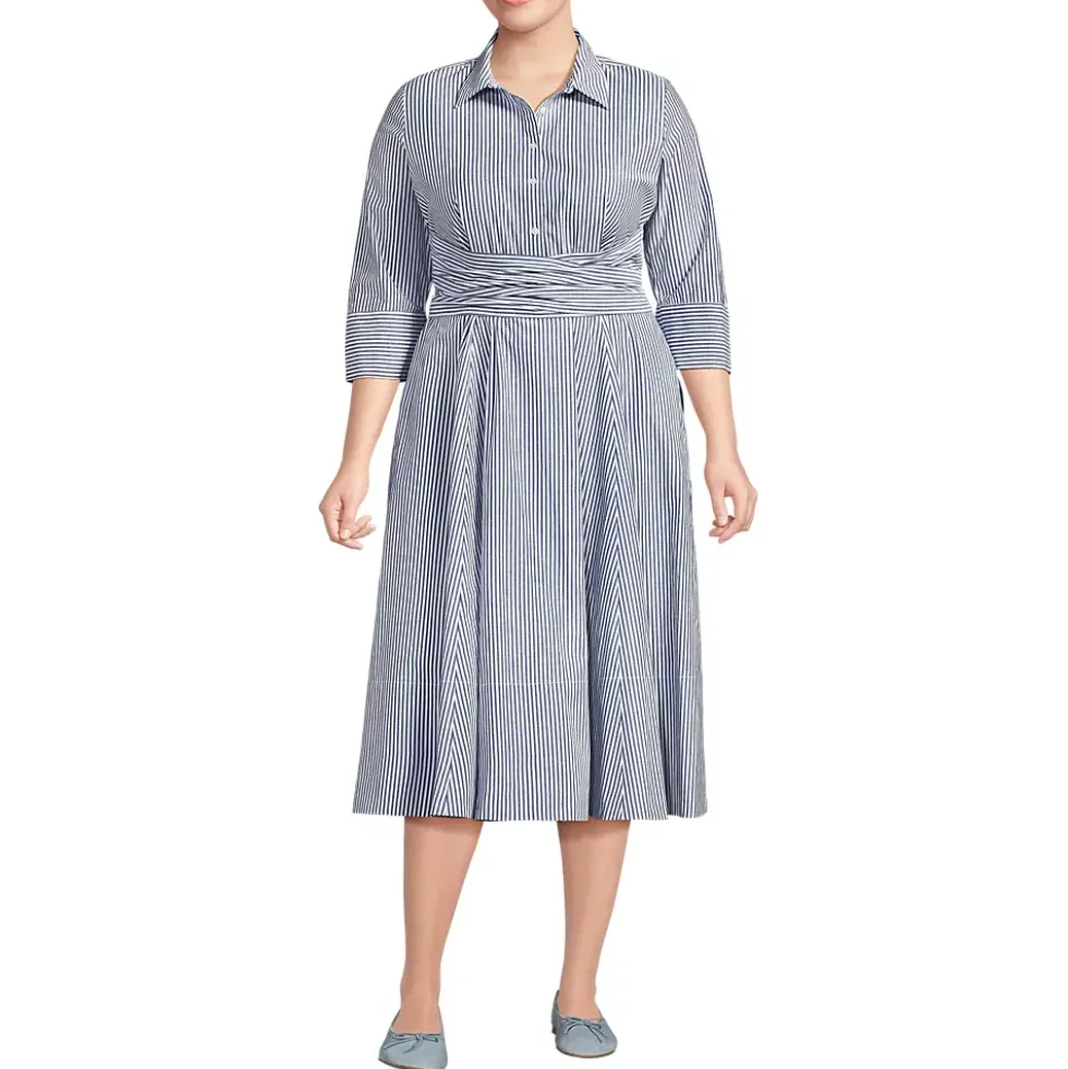 Women's Poplin Midi Wrap Front Dress
