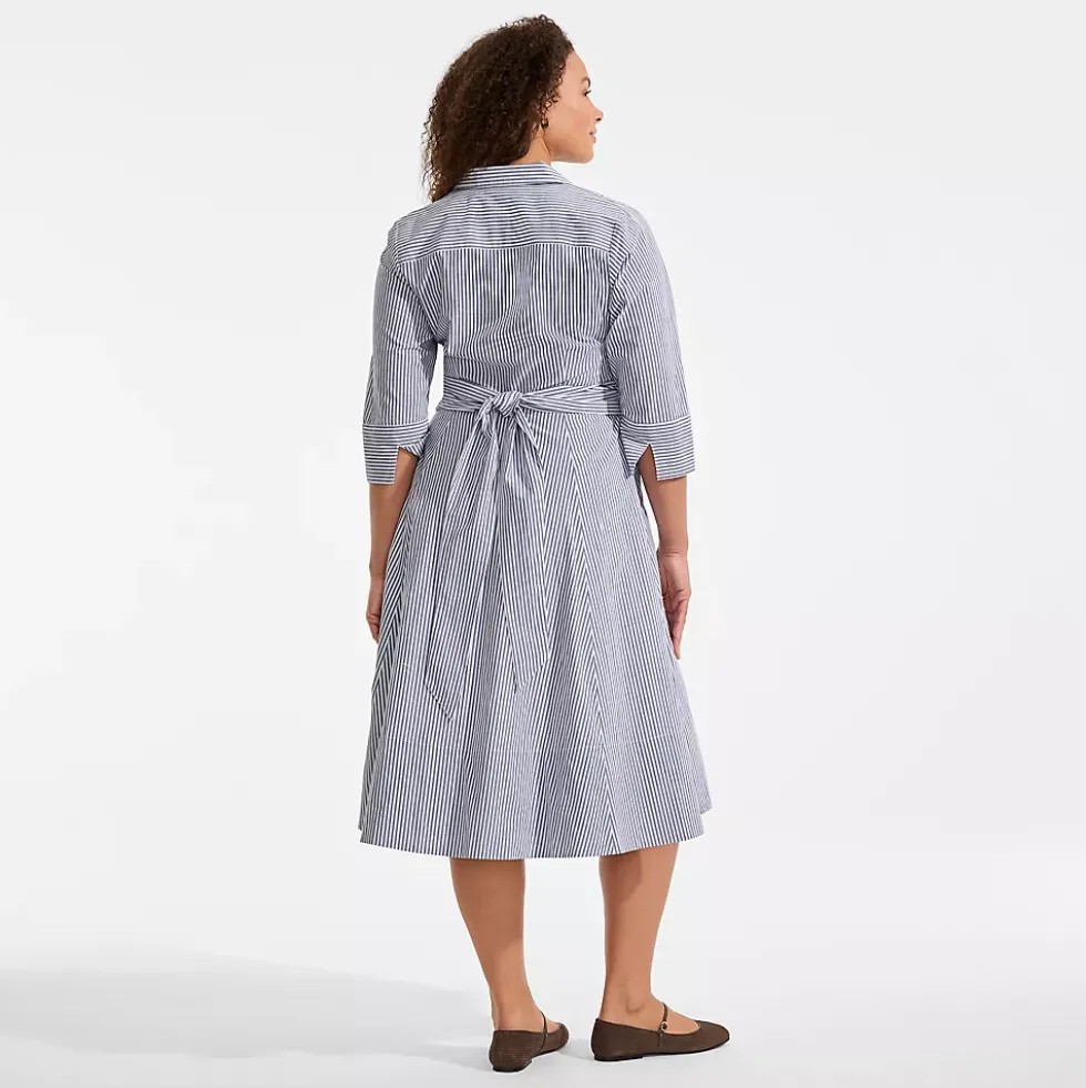 Women's Poplin Midi Wrap Front Dress