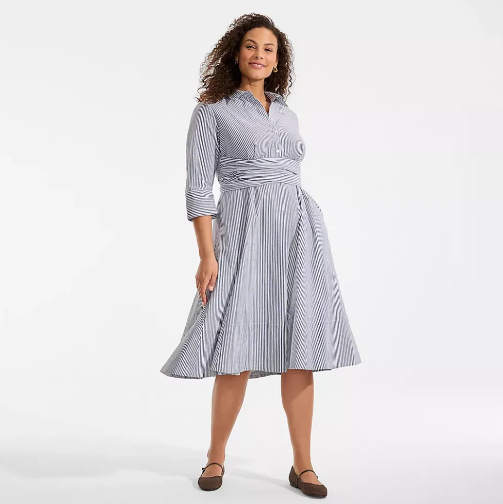 Women's Poplin Midi Wrap Front Dress
