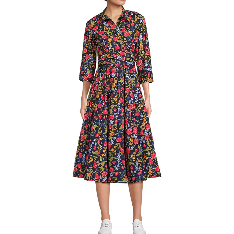 Women's Poplin Midi Wrap Front Dress
