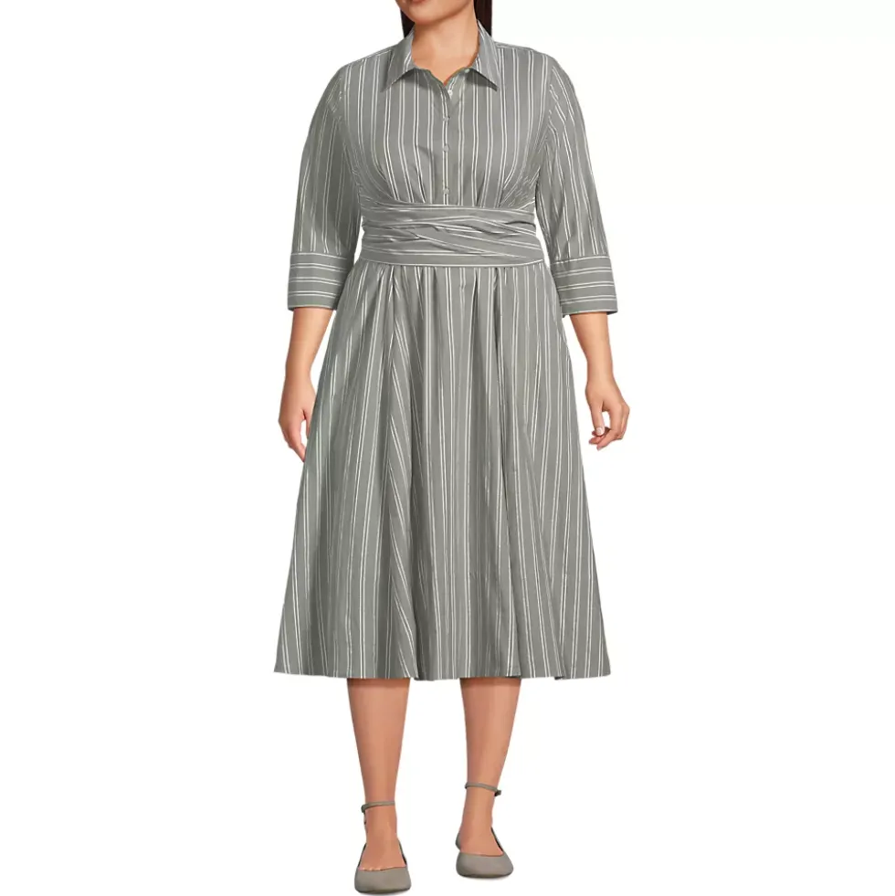 Women's Poplin Midi Wrap Front Dress