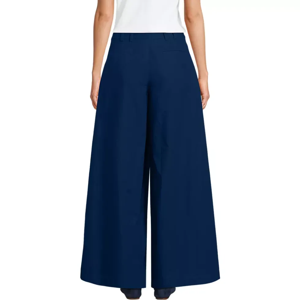 Women's Poplin Mid Rise Pleated Slouchy Pants