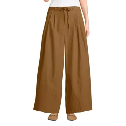 Women's Poplin Mid Rise Pleated Slouchy Pants