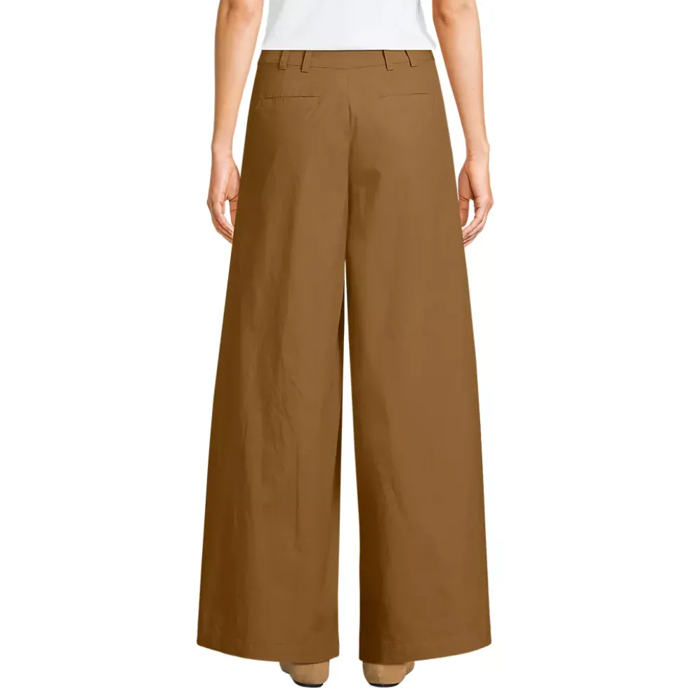 Women's Poplin Mid Rise Pleated Slouchy Pants