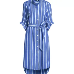 Women's Poplin Oversized Puff Sleeve Midi Shirt Dress