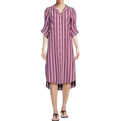 Women's Poplin Oversized Puff Sleeve Midi Shirt Dress