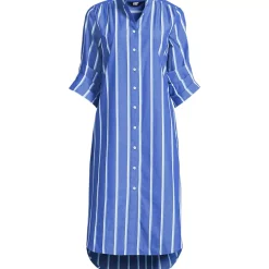 Women's Poplin Oversized Puff Sleeve Midi Shirt Dress