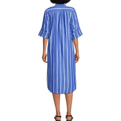 Women's Poplin Oversized Puff Sleeve Midi Shirt Dress