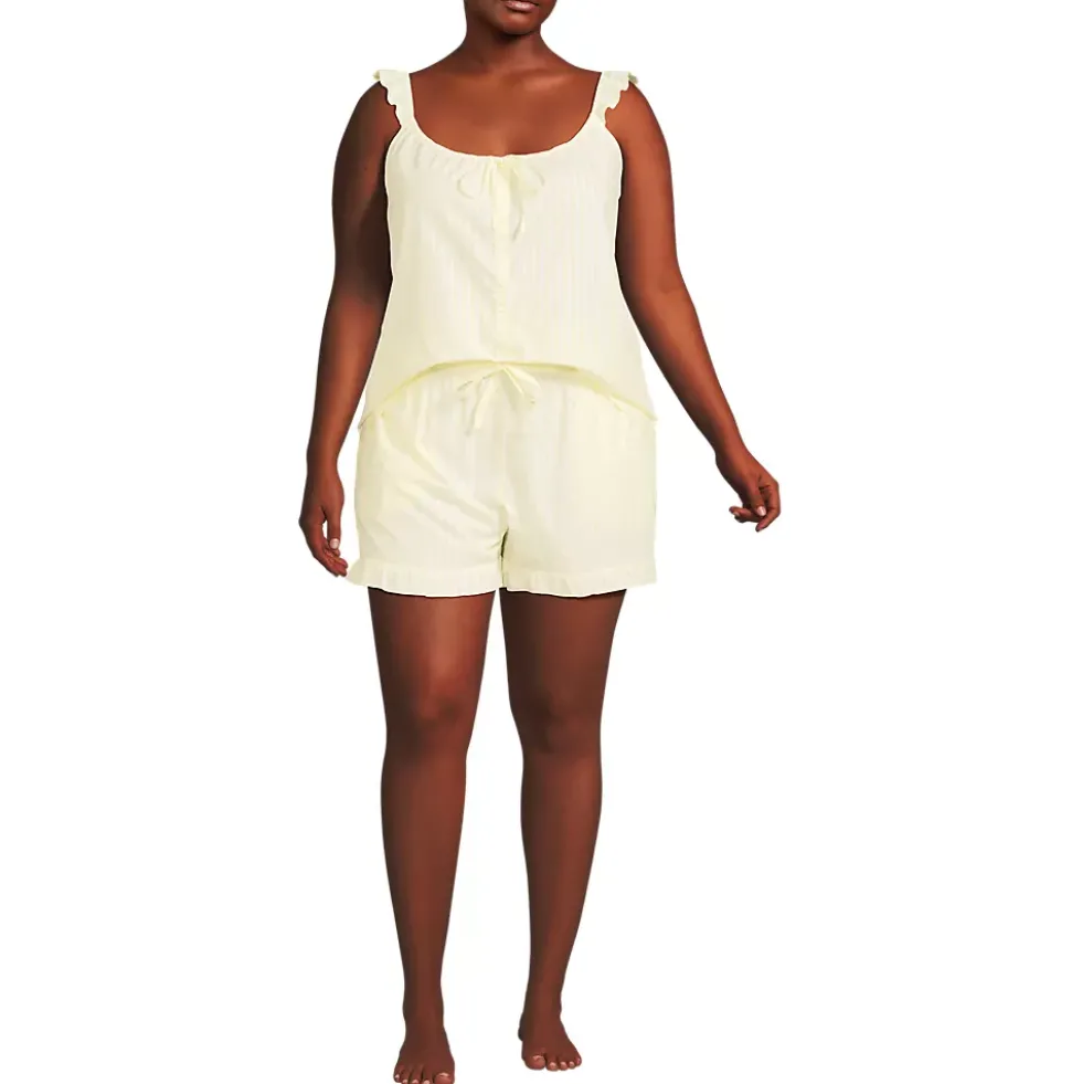 Women's Poplin 2 Piece Pajama Set - Tank Top and Shorts