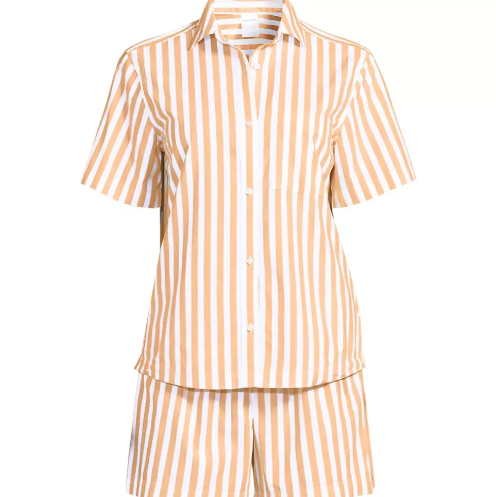 Women's Poplin 2 Piece Pajama Set - Short Sleeve Shirt and Shorts