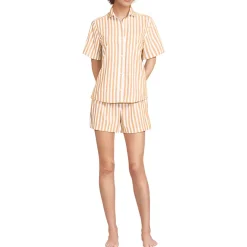 Women's Poplin 2 Piece Pajama Set - Short Sleeve Shirt and Shorts