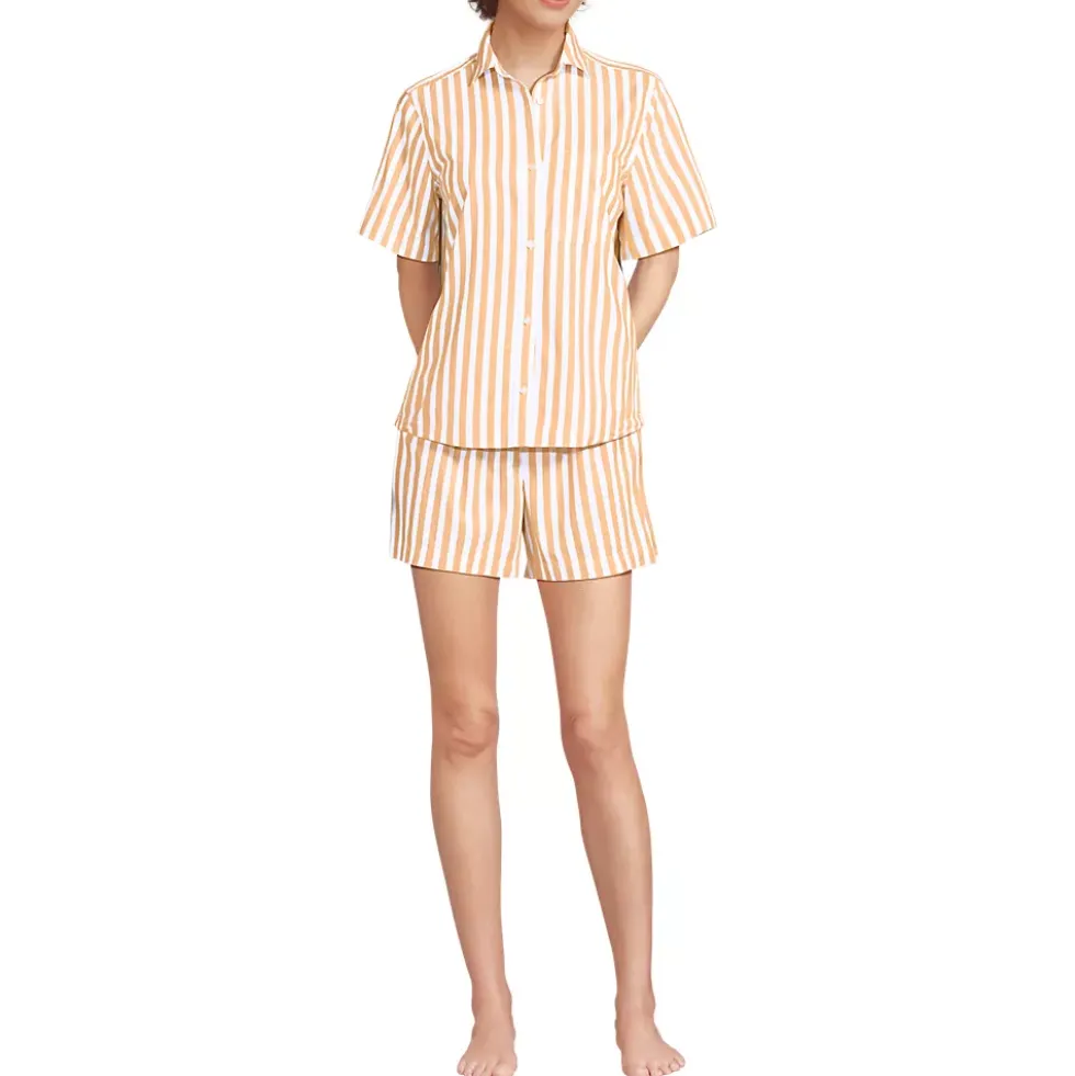 Women's Poplin 2 Piece Pajama Set - Short Sleeve Shirt and Shorts