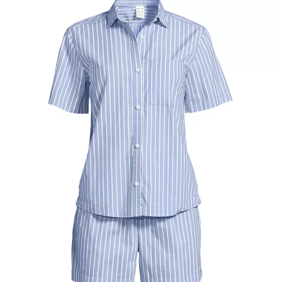 Women's Poplin 2 Piece Pajama Set - Short Sleeve Shirt and Shorts