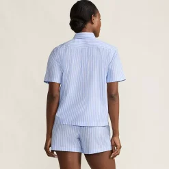 Women's Poplin 2 Piece Pajama Set - Short Sleeve Shirt and Shorts