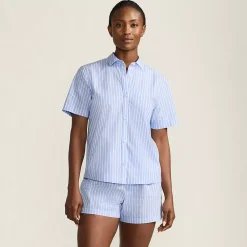 Women's Poplin 2 Piece Pajama Set - Short Sleeve Shirt and Shorts