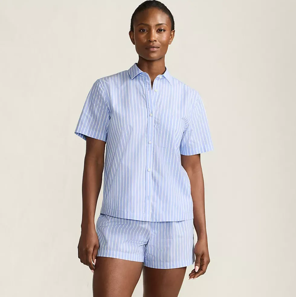 Women's Poplin 2 Piece Pajama Set - Short Sleeve Shirt and Shorts