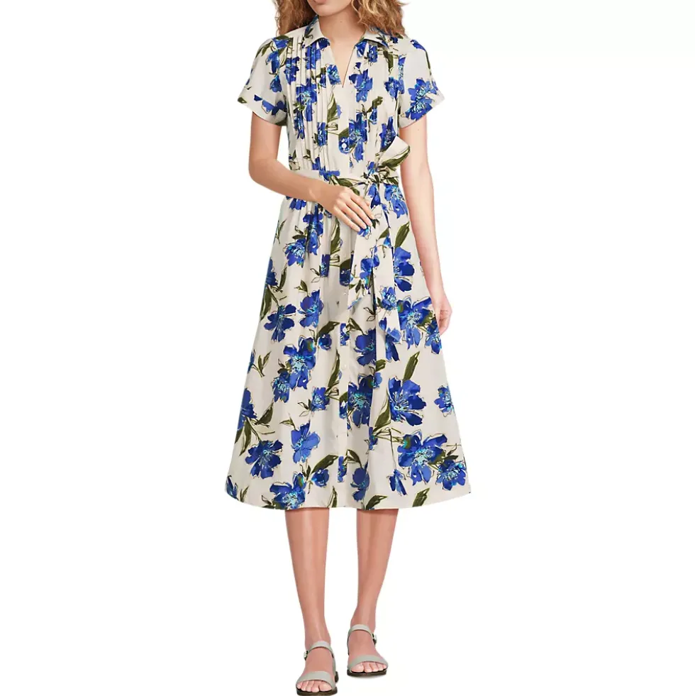 Women's Poplin Pintuck Detail Shirt Dress
