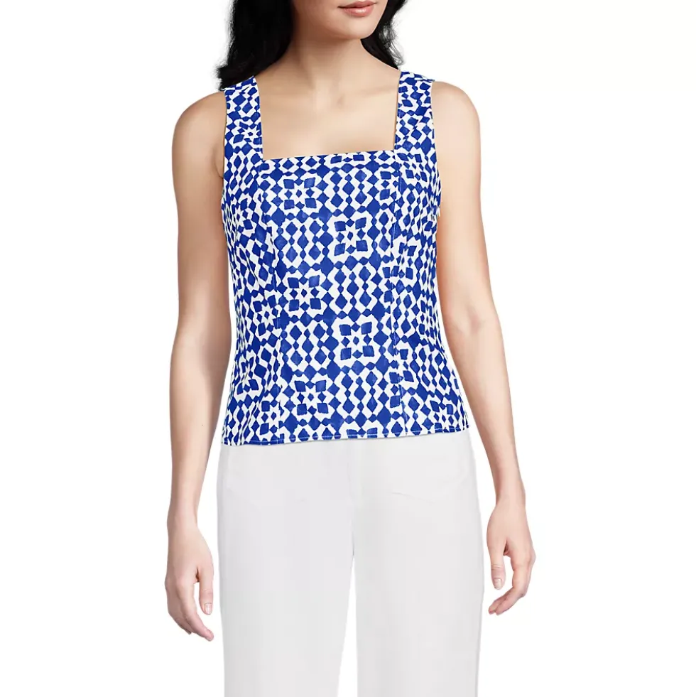 Women's Poplin Princess Seam Square Neck Sleeveless Top