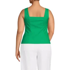 Women's Poplin Princess Seam Square Neck Sleeveless Top