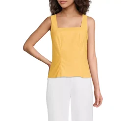 Women's Poplin Princess Seam Square Neck Sleeveless Top