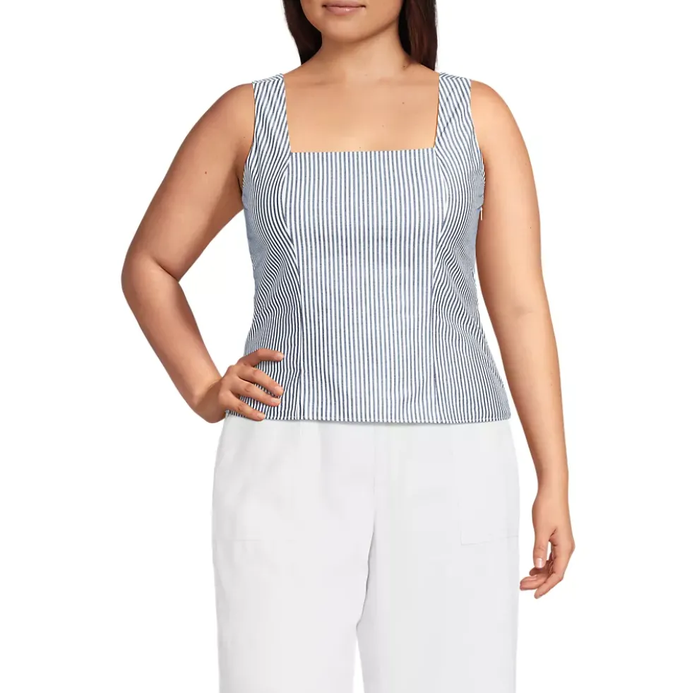 Women's Poplin Princess Seam Square Neck Sleeveless Top