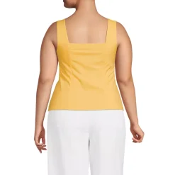 Women's Poplin Princess Seam Square Neck Sleeveless Top