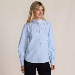 Women's Poplin Ruffle Button Front Shirt