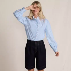 Women's Poplin Ruffle Button Front Shirt