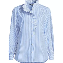 Women's Poplin Ruffle Button Front Shirt