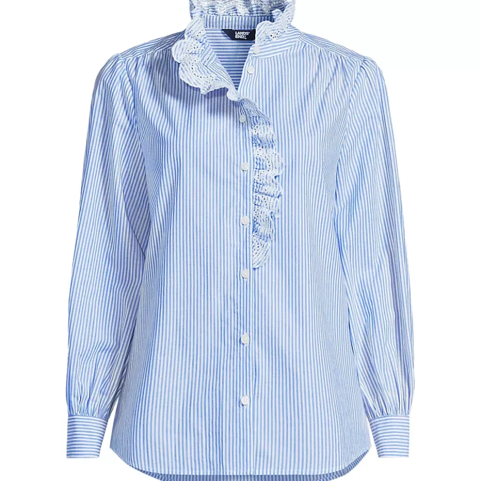 Women's Poplin Ruffle Button Front Shirt