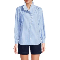 Women's Poplin Ruffle Button Front Shirt