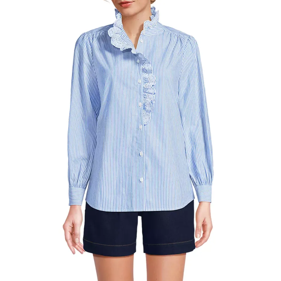 Women's Poplin Ruffle Button Front Shirt