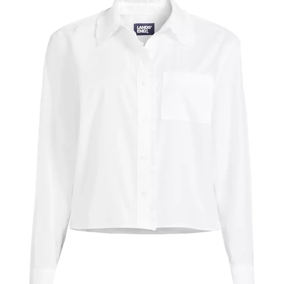 Women's Poplin Ruffle Button Front Cropped Shirt