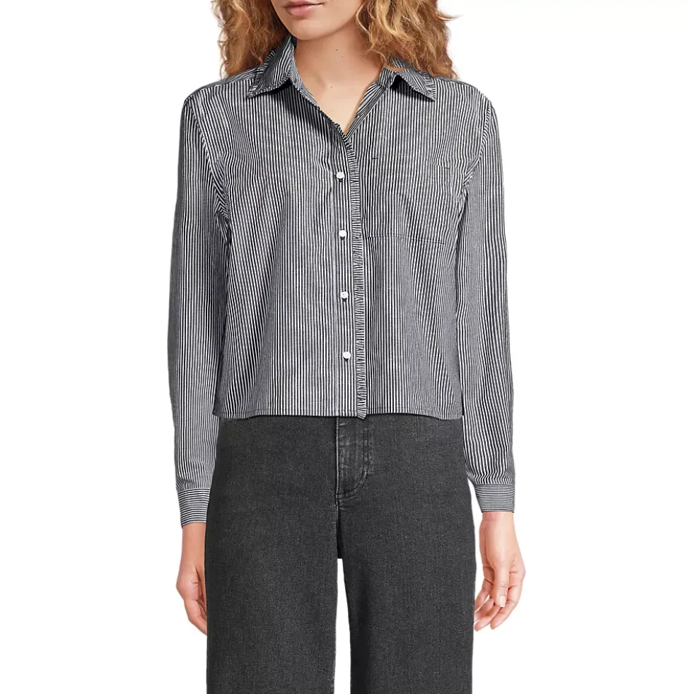 Women's Poplin Ruffle Button Front Cropped Shirt