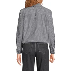 Women's Poplin Ruffle Button Front Cropped Shirt
