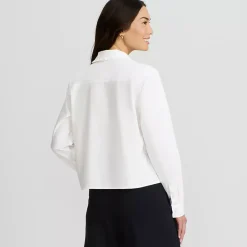Women's Poplin Ruffle Button Front Cropped Shirt