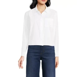 Women's Poplin Ruffle Button Front Cropped Shirt