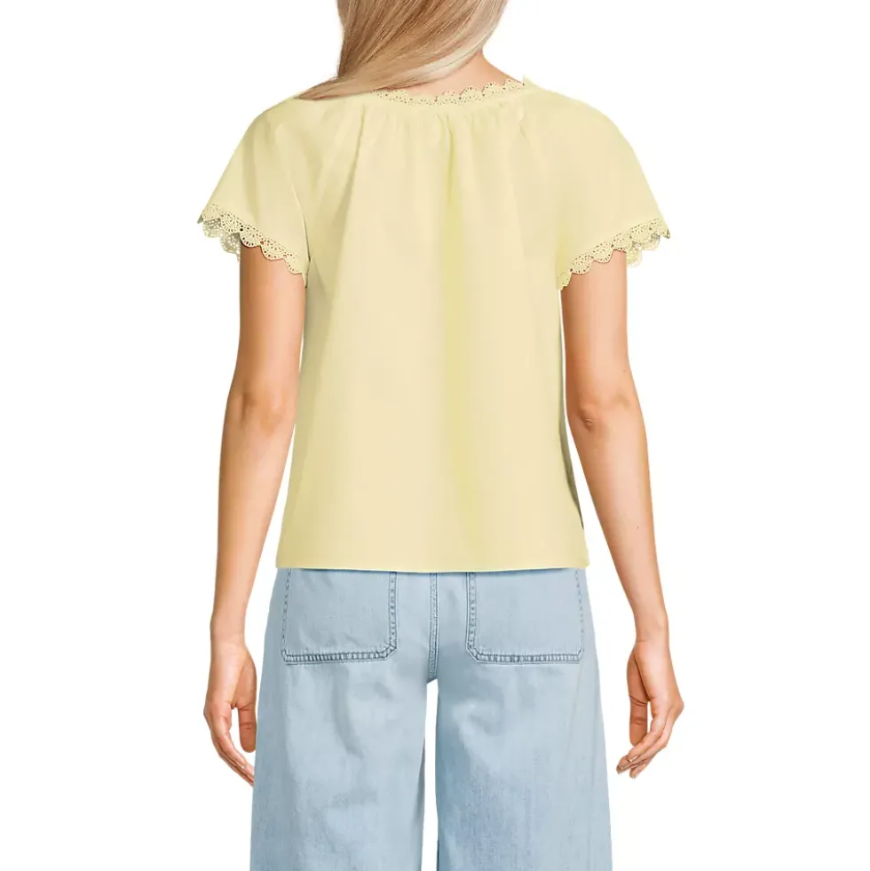 Women's Poplin Short Sleeve Pintuck Blouse